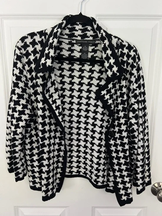 Josephine Chaus Black & White Houndstooth Open Cardigan Sweater - Picture 1 of 5